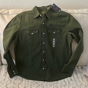New Men’s Levi’s The Western Pearl Snap Button Up Shirt Large Green